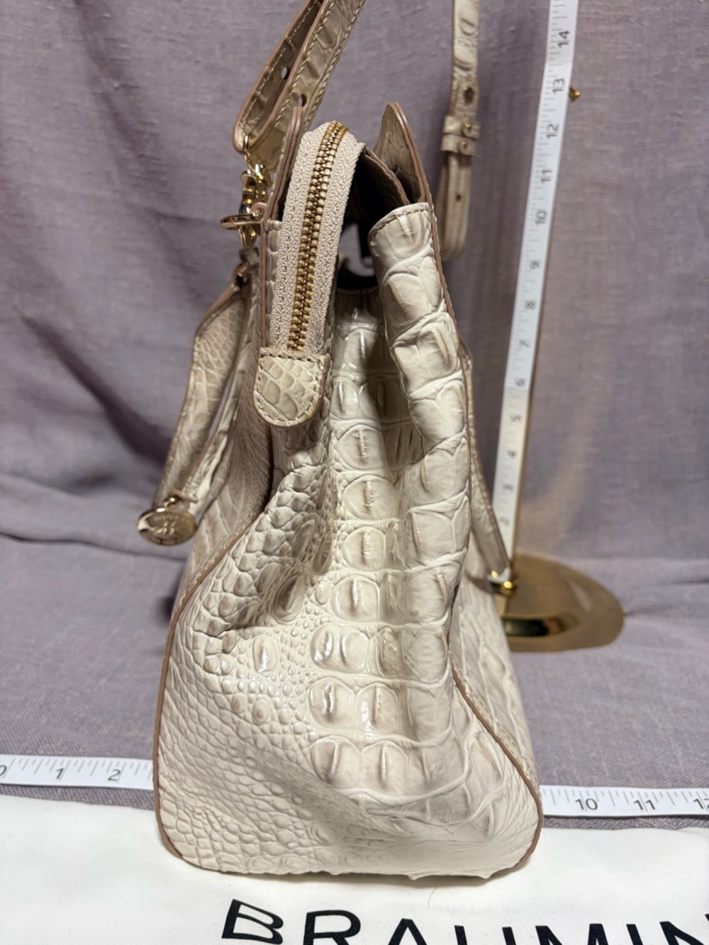 Brahmin Cream Croc-Embossed Leather Satchel with Gold Hardware - Picture 4 of 11